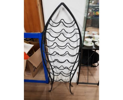 METAL FRAMED WINE RACK FISH SHAPED HOLDS 20 BOTTLES