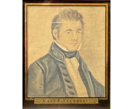 English School (early 19th century)Portrait of Captain J Saunderswatercolour, titled to verre eglomise mount, 17cm x 15cm 