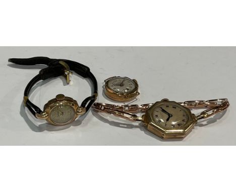 A lady's Benson 9ct gold watch, octagonal case, circular dial with Roman numerals, 9ct rose gold expanding bracelet strap,  2