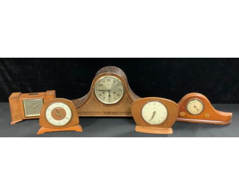 An Elliot mahogany mantel clock, retailed by Garrard's, Regent St, London, presented in 1954 for long service; two Smiths tea