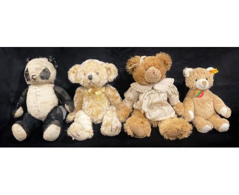 A Steiff Cosy Friends bear, 27cm; a mohair Panda bear; a Russ bear; another bear (4) 