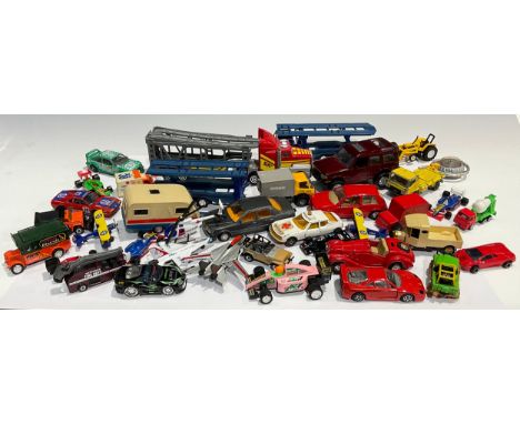 Model cars and aircraft - a small Tonka digger; others, Matchbox, Corgi, assorted; bi-planes, helicopters, car transporter; q