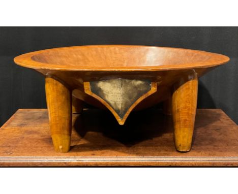 Tribal Art - a large Fijian kava bowl, of one-piece dug-out construction, four tapered cylindrical legs, 61cm diam, Fiji, Mel