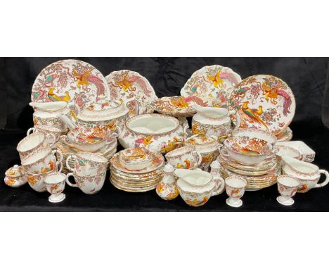 A Royal Crown Derby Olde Avesbury pattern, dinner and tea service, comprising a large tea pot, 11 teacups, 14 saucers, 15 sid