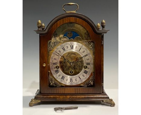 A George II style bracket clock, rolling moon phase to arch, 29.5cm high over handle 