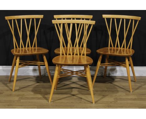 A set of four Ercol candlestick dining chairs, 79cm high, 46cm wide, the seat 41.5cm wide and 34cm deep (4) 
