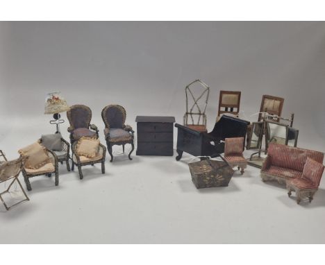 Rock & Graner, a selection of tin-plate dolls' house furniture, to include a pair of ballon back armchairs, 10cm high, a comm