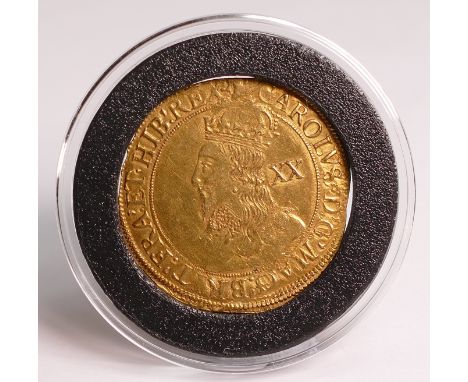 King Charles I (1625 - 1649) Gold unite hammered coin with harp mintmark, purchase cost £8500, weight 8.9g.