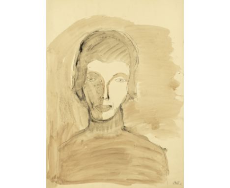 Penck, A.R. Ohne Titel. (Frauenportrait). Mischtechnik mit Aquarell und Pastell auf chamoisfarbenem Velin. Monogrammiert "R" 