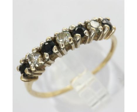 9ct gold ring set with sapphires and cubic zirconia, size N/O, 1.3g. UK P&amp;P Group 0 (£6+VAT for the first lot and £1+VAT 