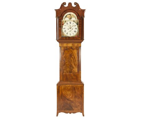 GEORGE III MAHOGANY LONGCASE CLOCK, with rolling moonphase, Signed J. Lister, Halifax, the 14" painted Roman dial with subsid