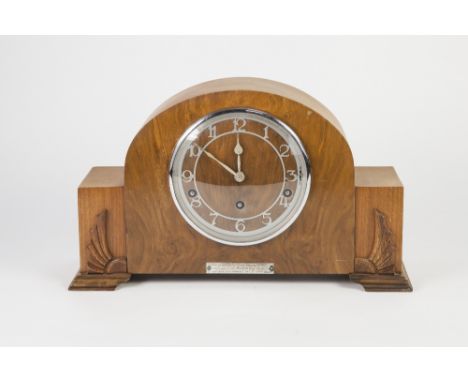 GARRARD, ENGLISH MADE WALNUT CASED MANTEL CLOCK, with 8 days striking and chiming movement numbered G22898, the dial with Ara