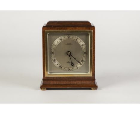 TWENTIETH CENTURY ELLIOTT MAHOGANY CASED MANTLE CLOCK, retailed by FILLANDS, Huddersfield, the oblong silvered dial with Roma