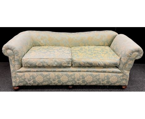 A late 19th / early 20th century Chesterfield drop-arm settee / sofa, 73cm high (52cm to seat) 190cm wide x 79cm deep.