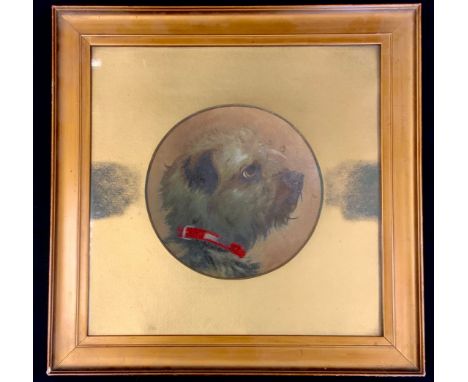 A 19th century portrait plaque, Terrier Dog, 18cm diameter, gilt frame.