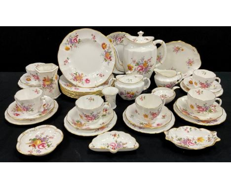 Royal Crown Derby Derby Posies tea service for six including; a tea pot, six tea cups and saucers, six sandwich plates, tea s