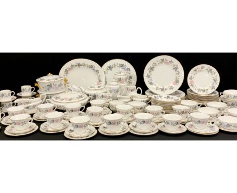 Royal Worcester June Garland table service for eight including; eight dinner plates, eight side plates, eight bowls, two lidd