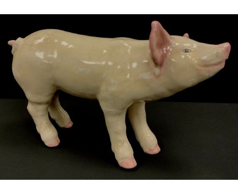 A French, glazed ceramic, Butcher’s window display pig, 38cm x 53cm, early 20th century.