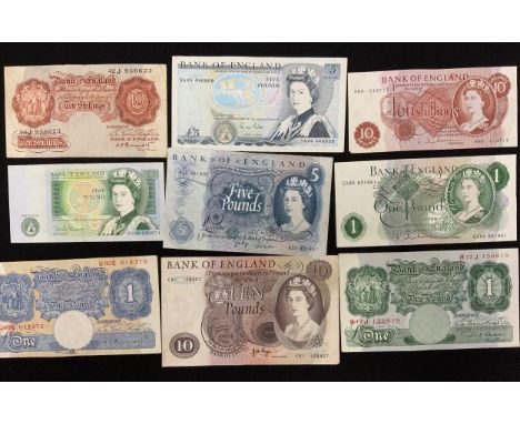 Banknotes - Bank of England Jo Page (1970-1980) £10.00 , serial number C61 158457, red brown, £5.00 Jo Page, serial no 85E 85