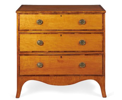 Y A George III satinwood and rosewood crossbanded chest of drawers, circa 1800, the rectangular top above three long graduate