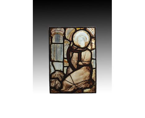 A Biblical stained glass panel with Saint Cecilia, late 15th/ 16th century and later, English or French, the Saint portrayed 