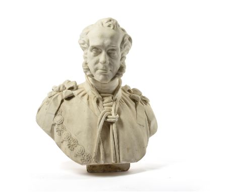 An impressive Victorian sculpted marble portrait bust of Henry Temple, Viscount Palmerston (1784-1865), after Robert Jackson,