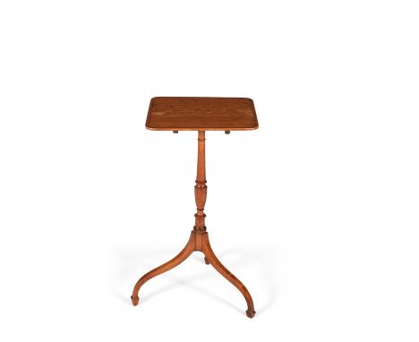 Y A George III satinwood and rosewood crossbanded tripod table, circa 1790, in the manner of Thomas Sheraton, the rectangular