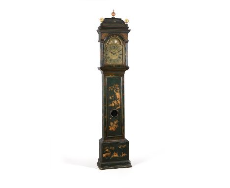 A George I/II green japanned eight-day longcase clock, Charles Clay, London, circa 1725-30, the five finned pillar rack and b