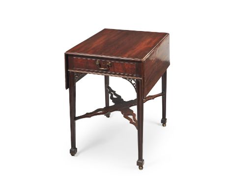 A George III mahogany Pembroke table, circa 1760, in the manner of Thomas Chippendale, the rectangular twin flap top with mou