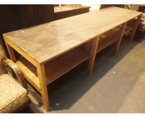 Large pine plank work bench with undershelf