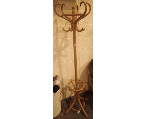 Free standing bentwood pine hat, coat and stick stand
