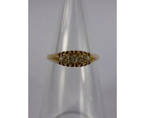 A Lady's 18 Ct  Antique Yellow Gold 7 Stone Old Cut Diamond Ring, approx 18 pts dias size R, approx 3.2 gms.