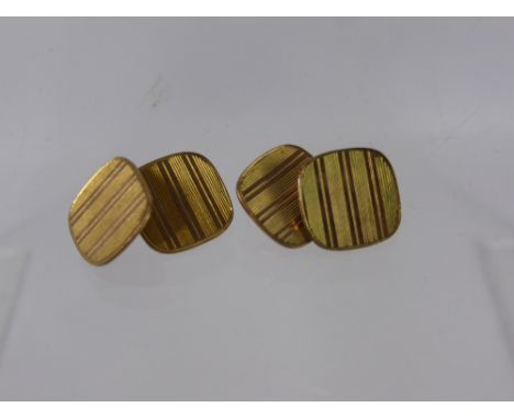 A Pair of 9 Ct Gold Birmingham Hallmark Engine Turned Cuff Links, dd 1927 mm J.C., approx 6.5 gms.