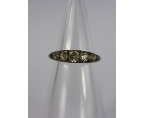 A Lady's 9 Ct  Antique Yellow Gold 5 Stone Old Cut Graduated Diamond Ring, approx 40 pts dias, size L.