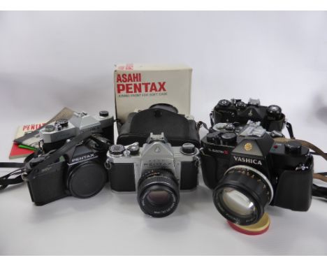 A Miscellaneous Collection of Vintage 35 mm Cameras, Lenses and Accessories, including Asahi Pentax S1a No 539000 with SMC Ta