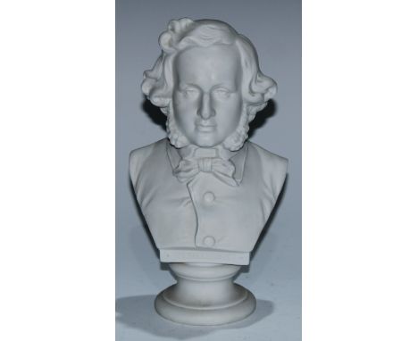 A parian ware portrait bust, of Felix Mendelssohn (1809 - 1847), waisted socle, 24.5cm high 