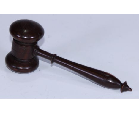 Treen - a turned lignum vitae auctioneer's gavel, 16cm long, early 20th century 