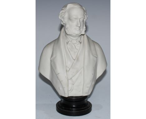 A Copeland parian ware portrait bust, of Count d'Orsay, circular base, titled and impressed mark to verso, dated 1848 