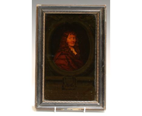 English and Irish Political History - a George III reverse engraving on glass, portrait of Sir William Temple, 1st Baronet (1