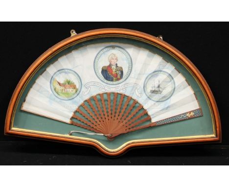 Nelson - a George III style sixteen-stick paper and hardwood fan, decorated in polychrome with a titled portrait of Horatio, 