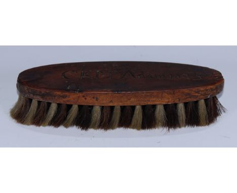Treen - a George IV yew clothes brush, inscribed C K McAdam 1825, 17.5cm wide 