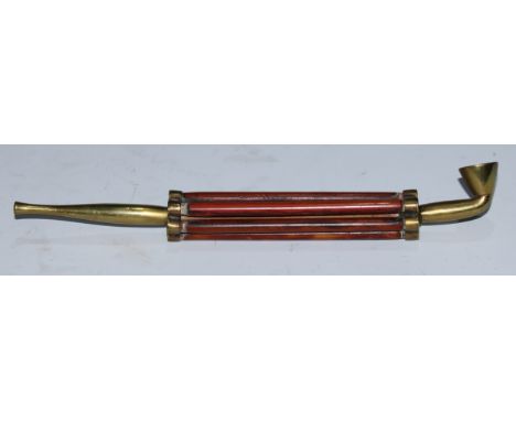 An unusual Japanese opium pipe, the unusual bamboo stem composed of six rods, 21cm long 