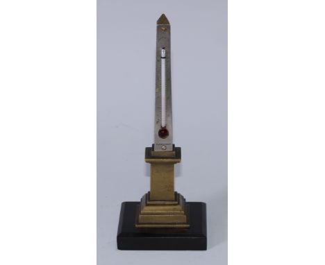A 19th century Grand Tour obelisk desk thermometer, as Cleopatra's Needle, square black marble base, 18cm high, c.1870 