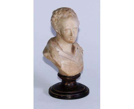 Lord Byron Mania - a 19th century parian portrait desk bust, of George Gordon Byron, 6th Baron Byron (1788 - 1824), waisted s