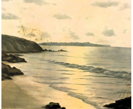 After Roger De La Corbiere. Moonlit seascape, coloured print, 43.5cm x 52cm.