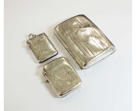 A silver cigarette case, Sampson Mordan &amp; Co, London 1900, together with a silver vesta case, E J Trevitt &amp; Sons Lts,