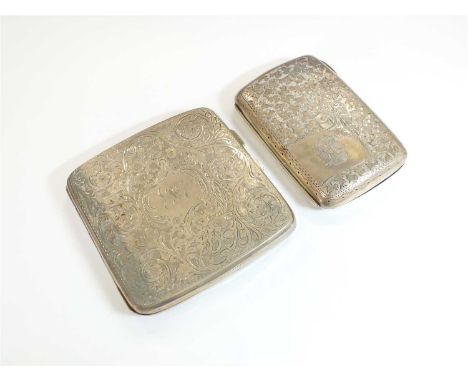 A bright cut engraved silver cigarette case, F H Adams &amp; Co, Birmingham 1921, together with a further silver cigarette ca
