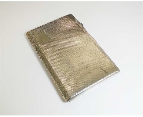 A silver engine turned cigarette case, Joseph Gloster Ltd, Birmingham 1947, of rectangular form with gilt interior, 8.5cm wid