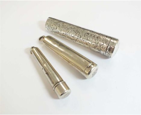 A plain polished silver cheroot case, Marks &amp; Cohen, Birmingham 1911, enclosing 9ct gold mounted cheroot, together with a