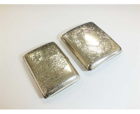A bright cut engraved silver cigarette case, Henry Griffith &amp; Sons Ltd, Birmingham 1904, together with a further silver c